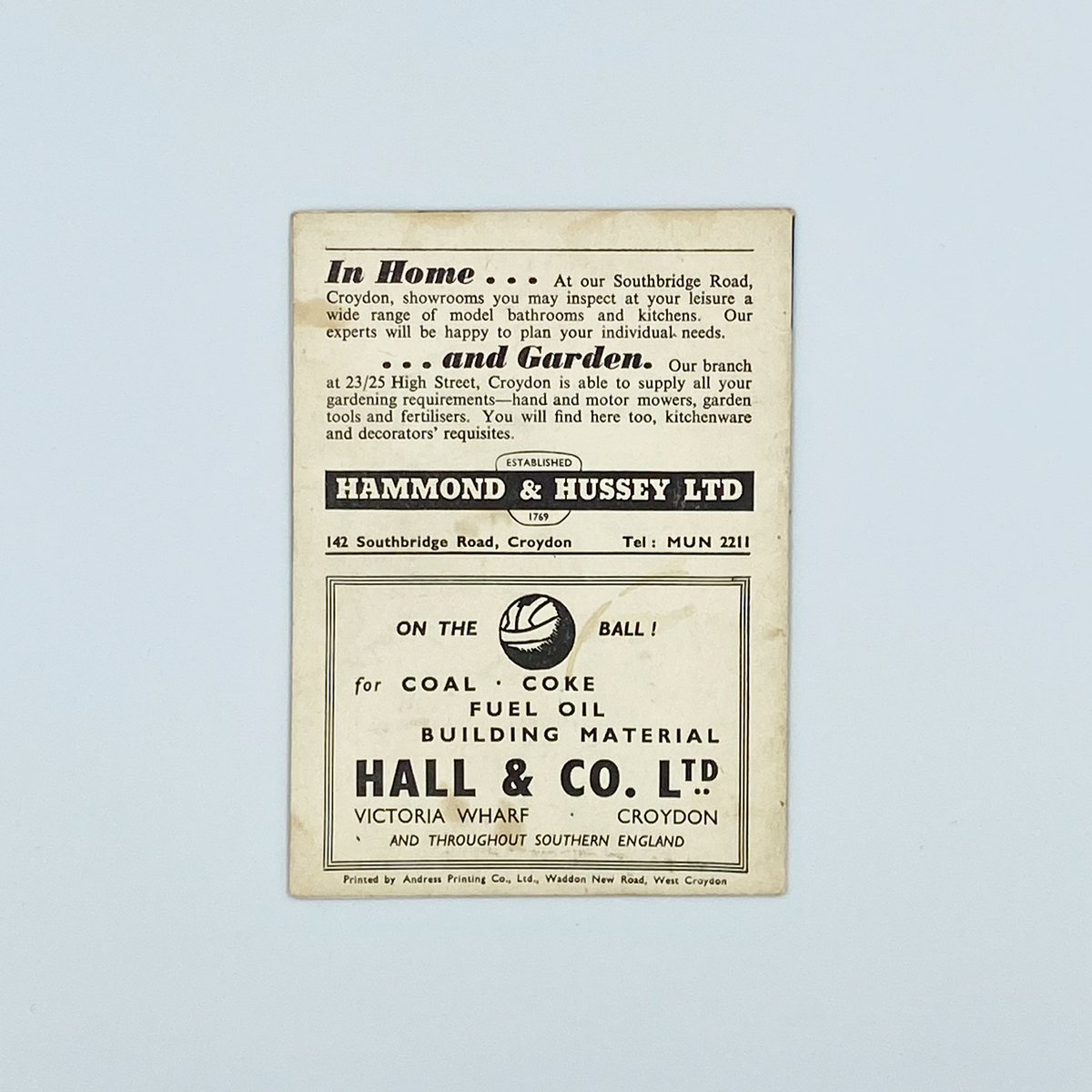 Crystal Palace vs Barnsley Programme (3 February 1962)