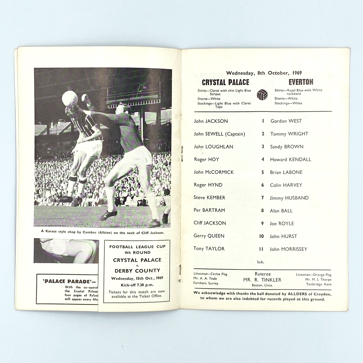 Crystal Palace vs Everton Programme (8 October 1969)