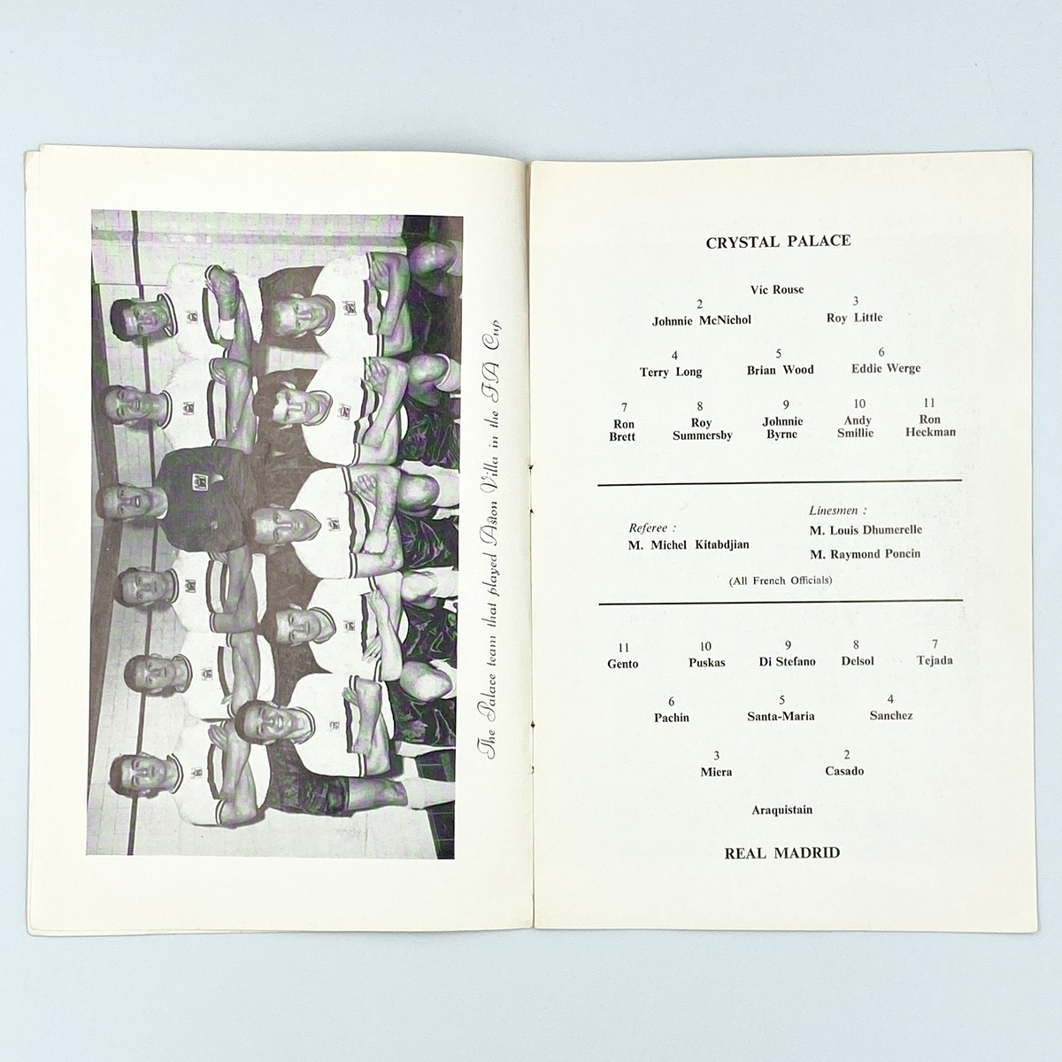 Crystal Palace vs Real Madrid Programme (18 April 1962)