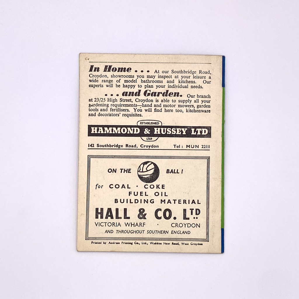 Crystal Palace vs Grimsby Town Programme (11 January 1961)