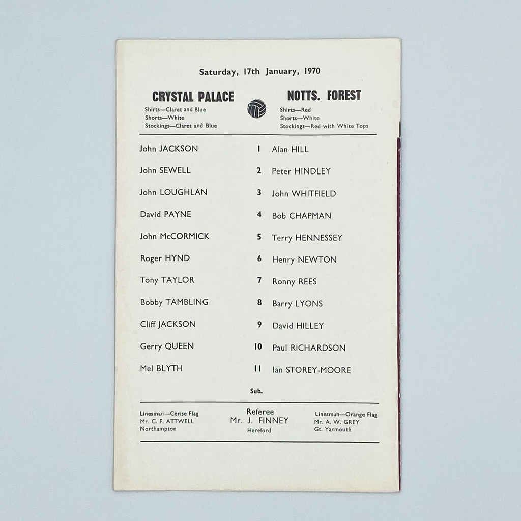 Crystal Palace vs Nottingham Forest Programme (17 January 1970)