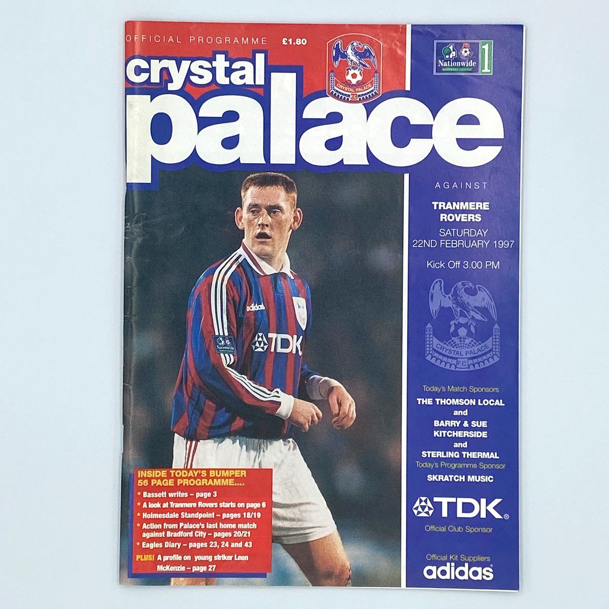 Crystal Palace vs Tranmere Rovers Programme & Ticket (22 February 1997)