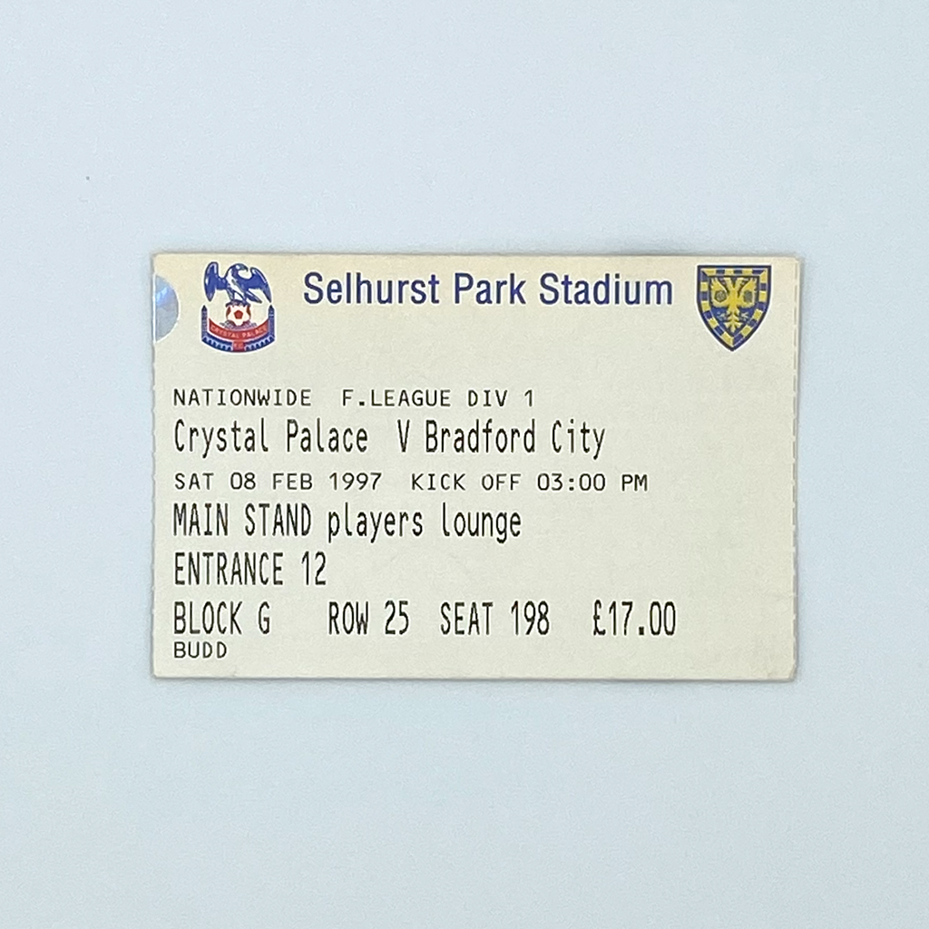 Crystal Palace vs Bradford City Programme & Ticket (8 February 1997)