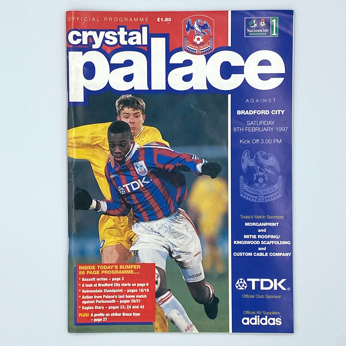 Crystal Palace vs Bradford City Programme & Ticket (8 February 1997)