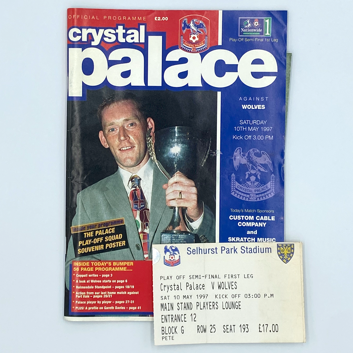 Crystal Palace vs Wolverhampton Wanderers Play-Off Semi-Final Programme & Ticket (10 May 1997)