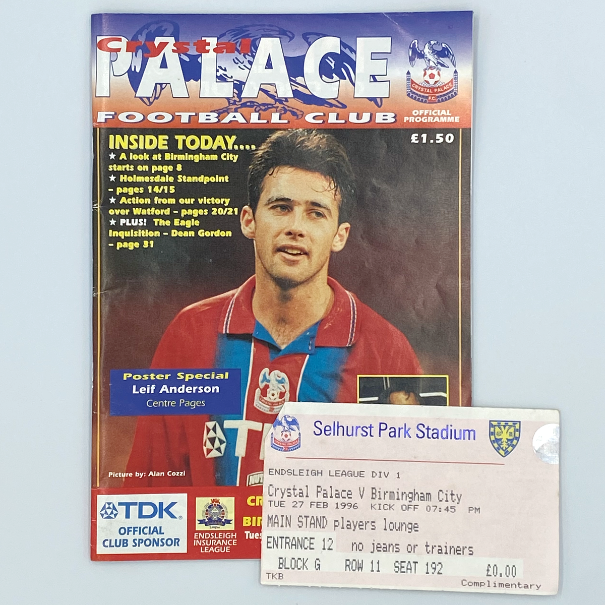 Crystal Palace vs Birmingham City Programme & Ticket (27 February 1996)