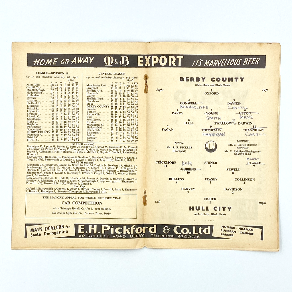 Derby County vs Hull City Programme (18 April 1960)