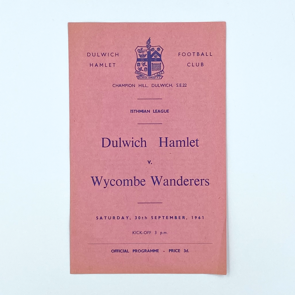 Dulwich Hamlet vs Wycombe Wanderers Programme (20 September 1961)