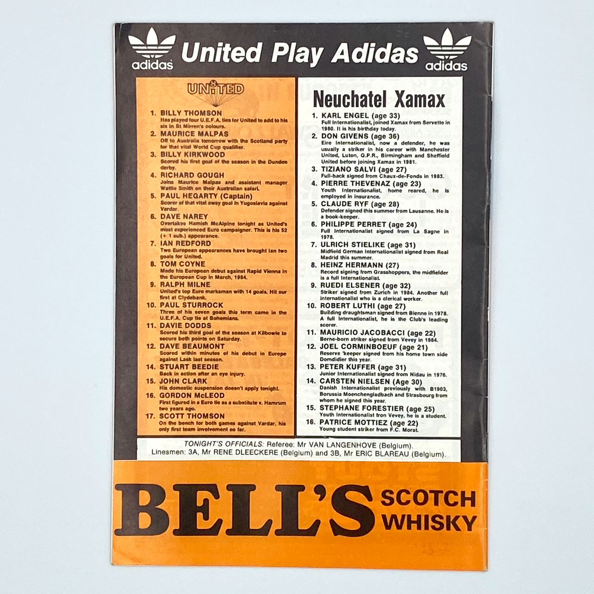 Dundee United vs Neuchâtel Xamax Programme (27 November 1985)