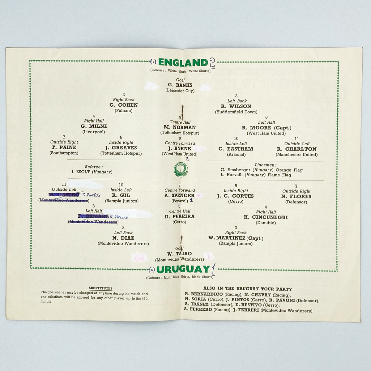 England vs Uruguay Programme (6 May 1964)