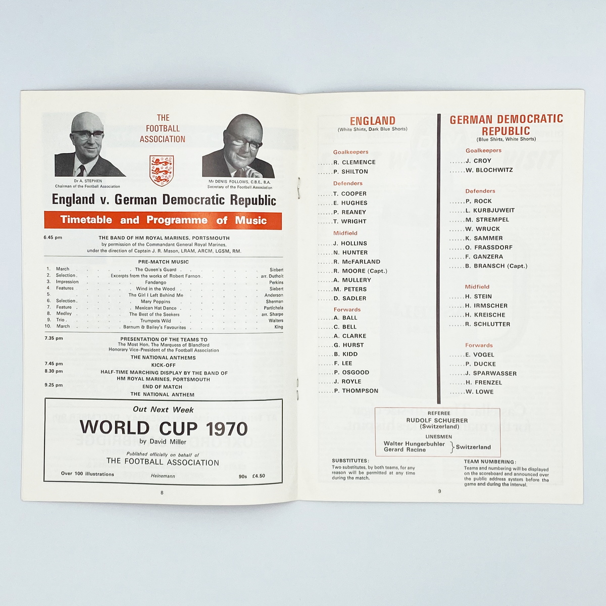 England vs East Germany Programme & Ticket (25 November 1970)