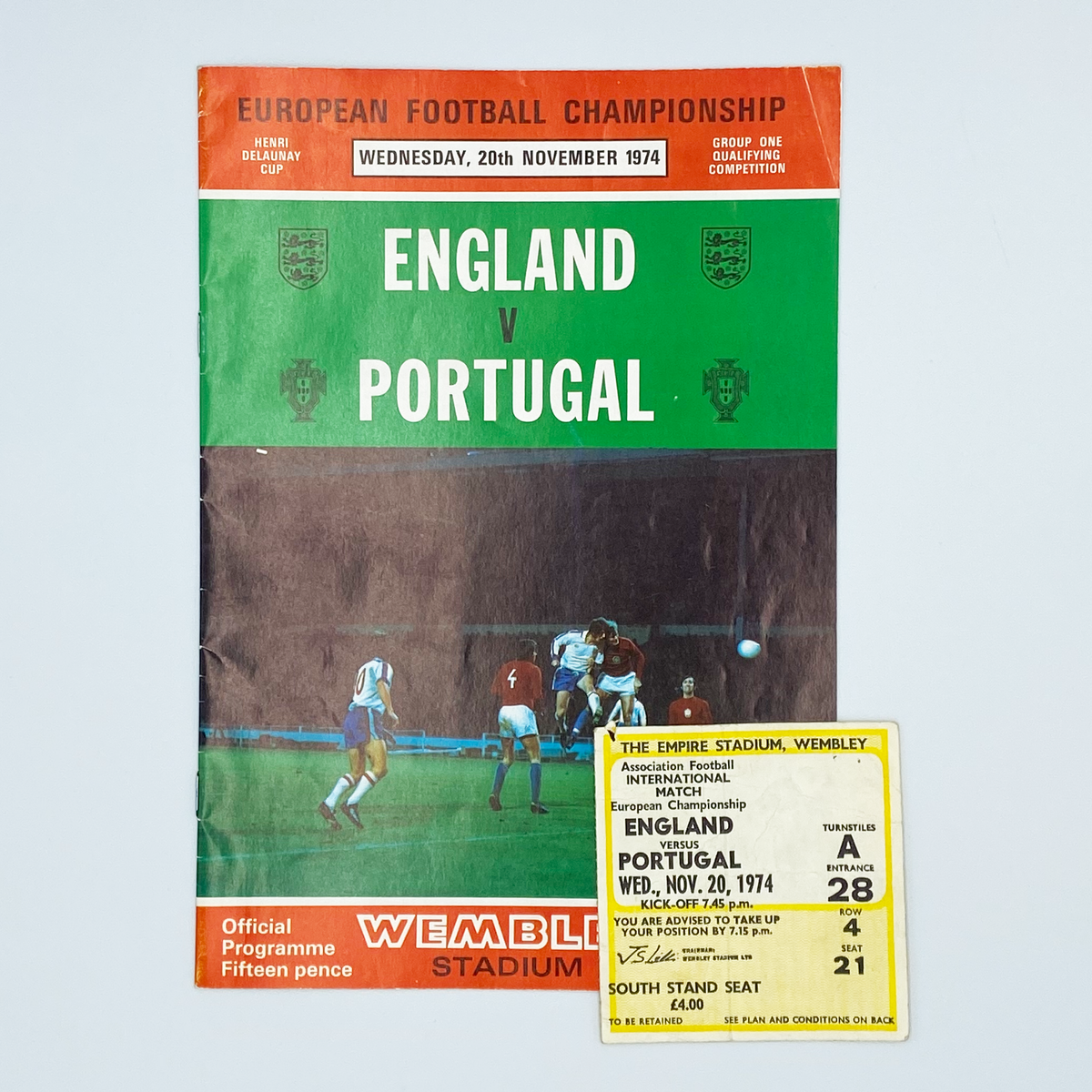 England vs Portugal Programme & Ticket (20 November 1974)