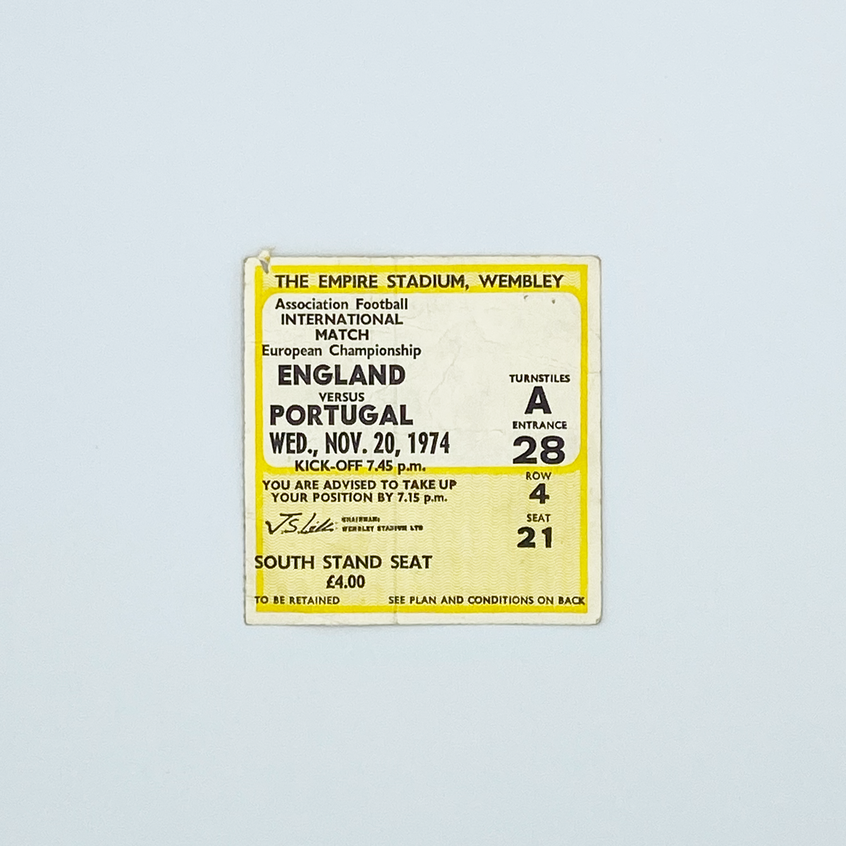 England vs Portugal Programme & Ticket (20 November 1974)