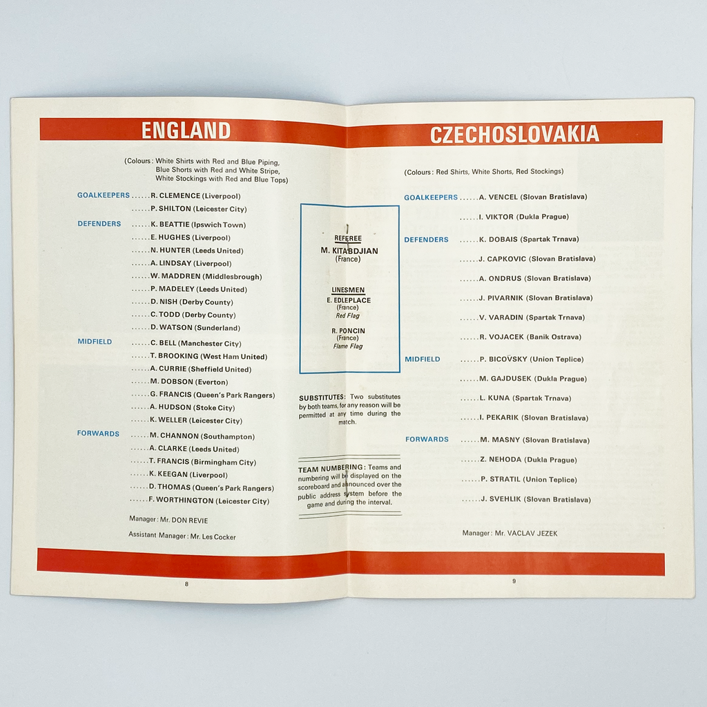 England vs Czechoslovakia Programme & Ticket (30 October 1974)