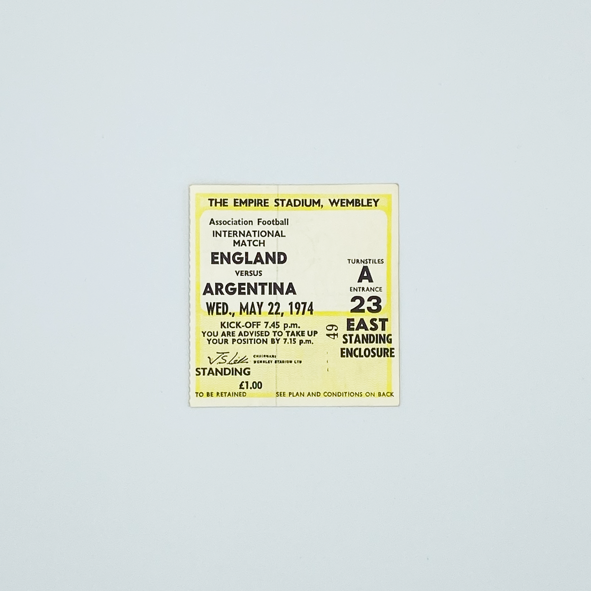 England vs Argentina Programme & Ticket (22 May 1974)