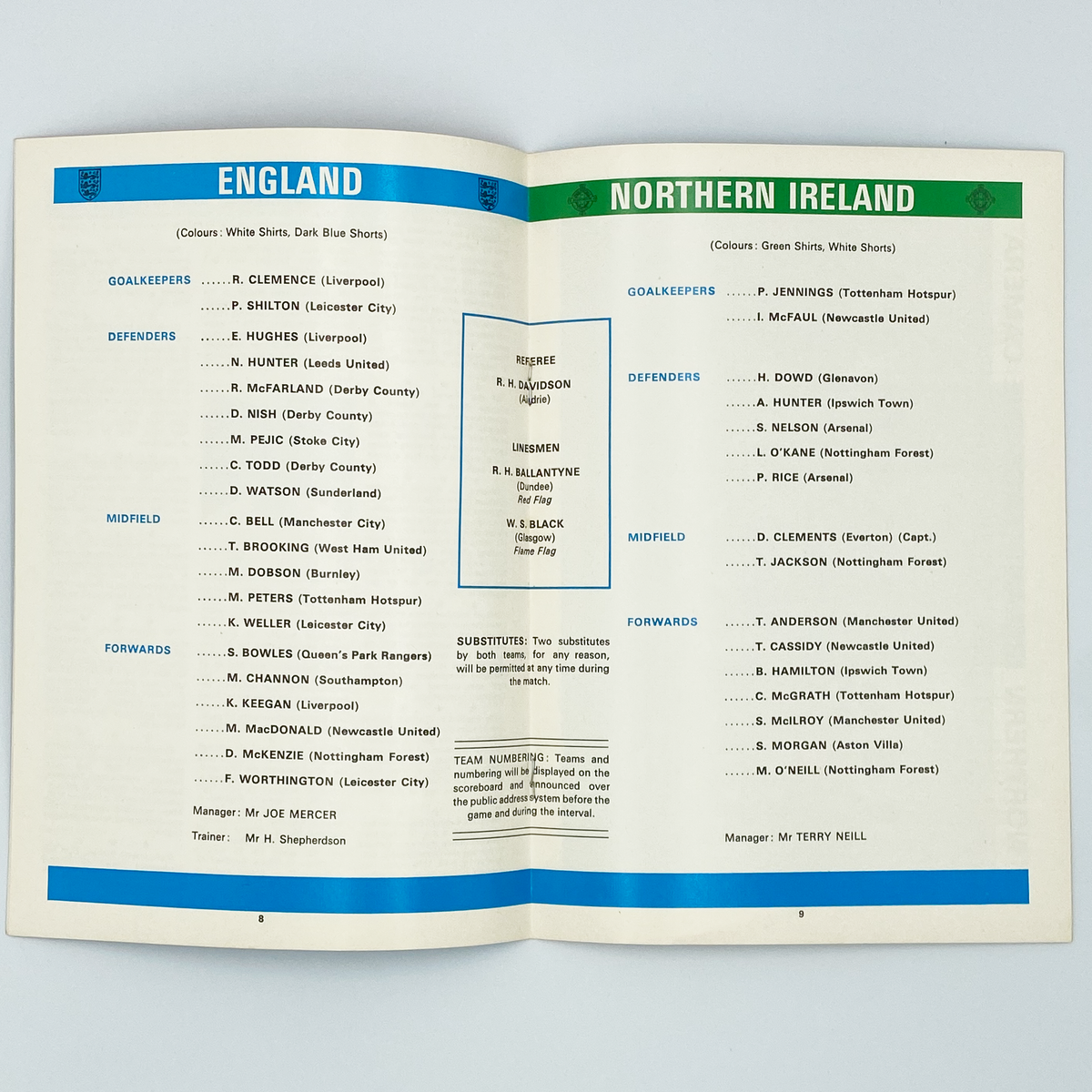England vs Northern Ireland Programme & Ticket (15 May 1974)