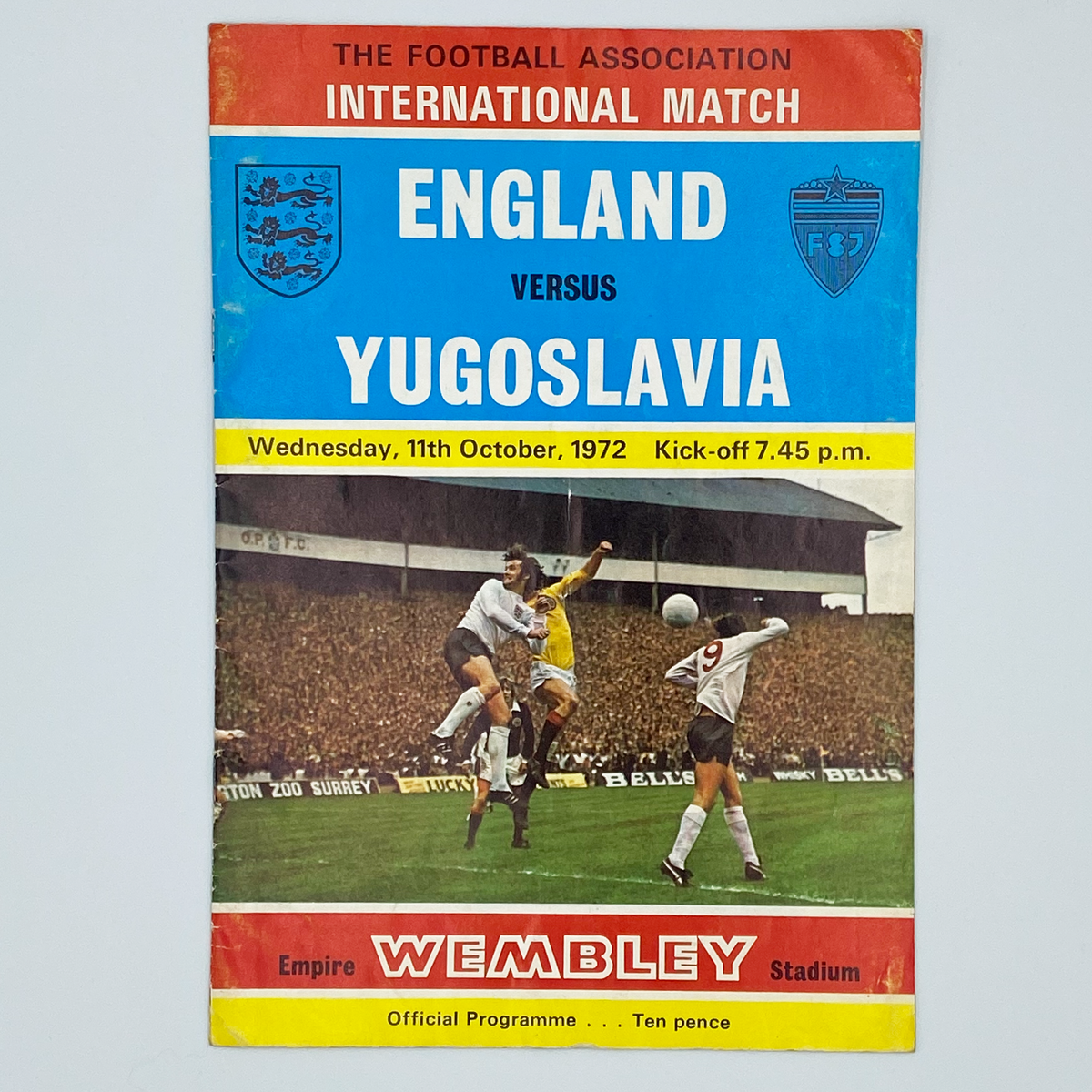 England vs Yugoslavia Programme & Ticket (11 October 1972)