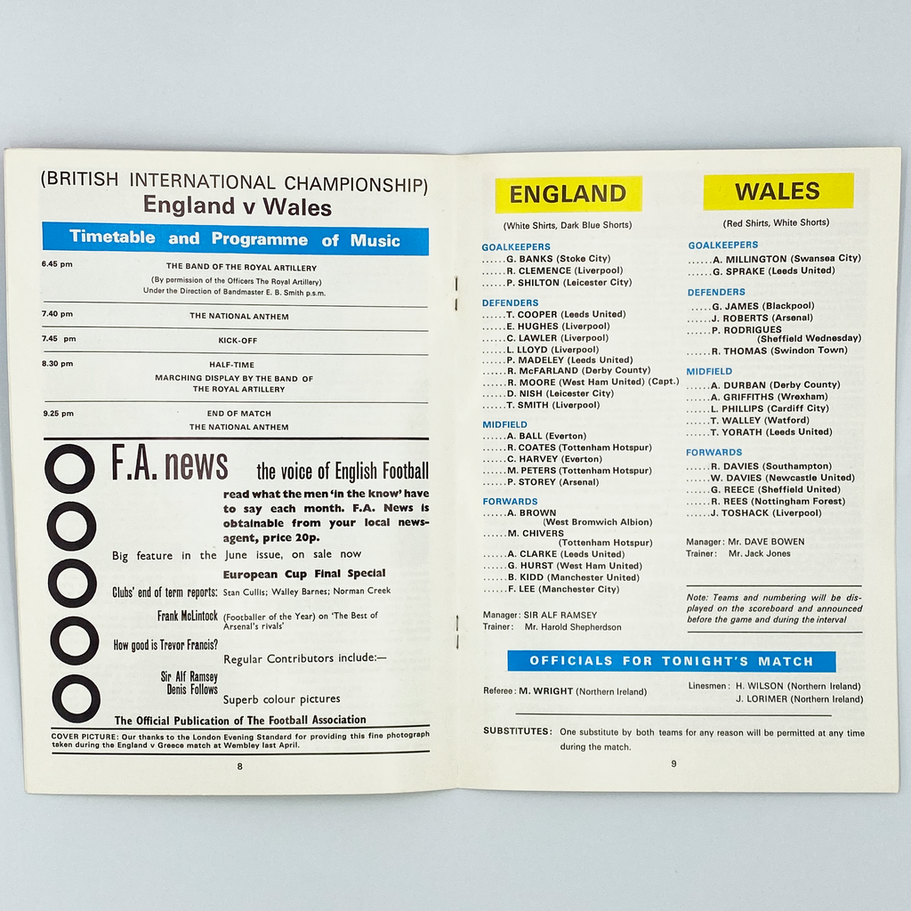 England vs Wales Programme & Ticket (19 May 1971)
