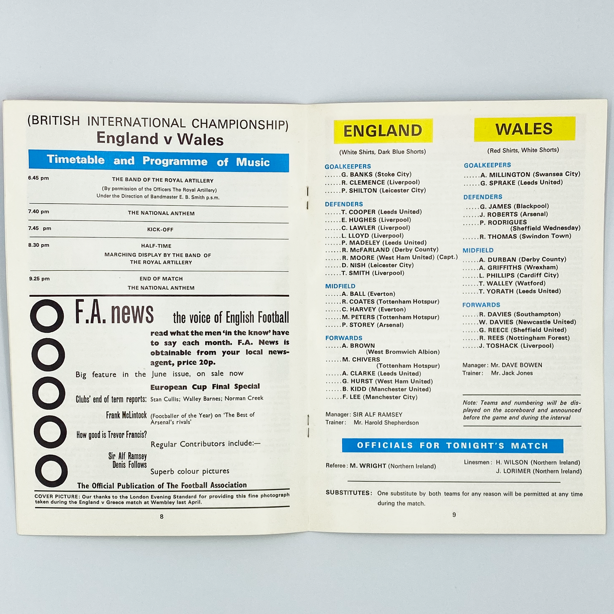 England vs Wales Programme & Ticket (19 May 1971)