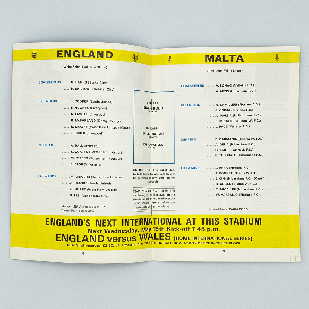 England vs Malta Programme (12 May 1971)