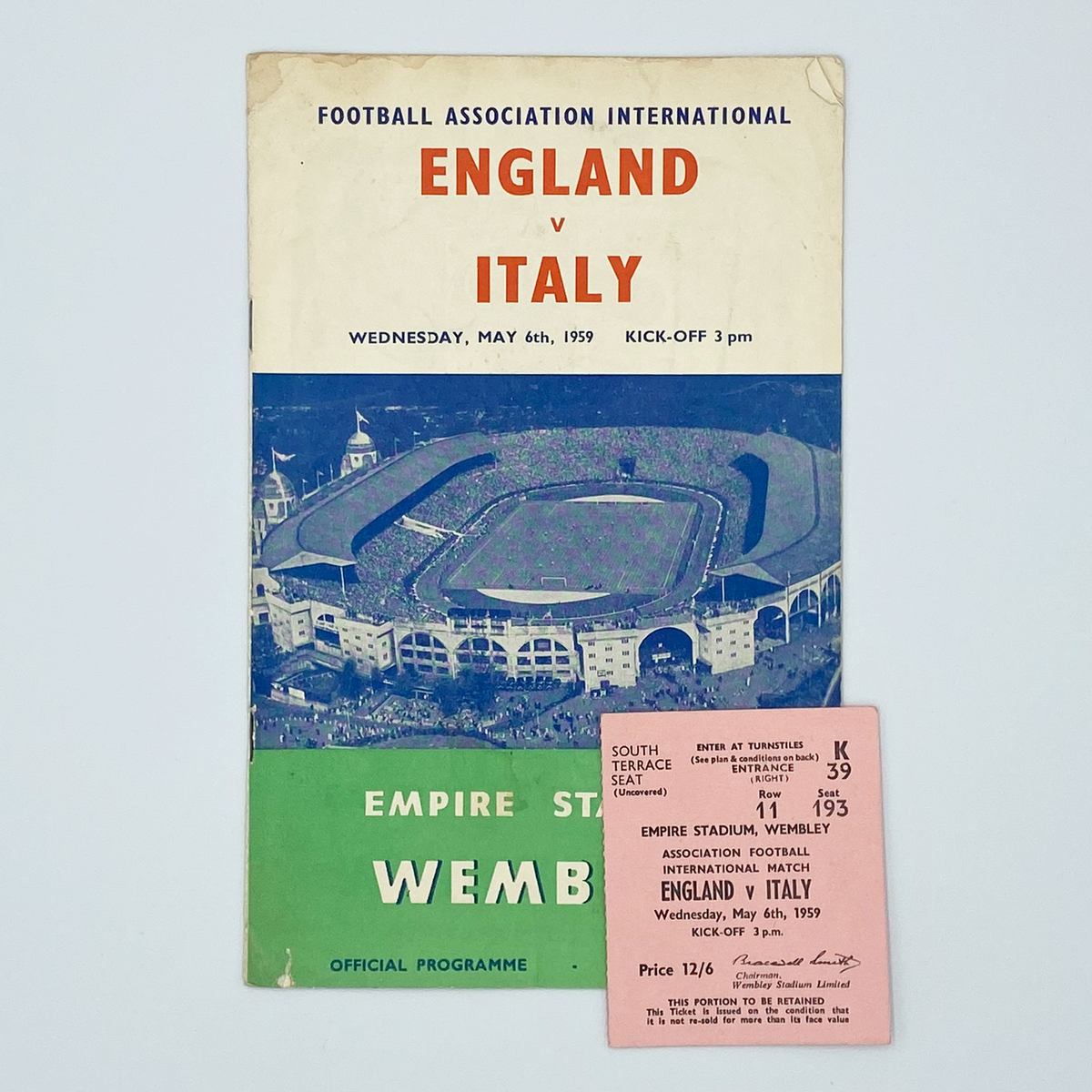 England vs Italy Programme & Ticket (6 May 1959)