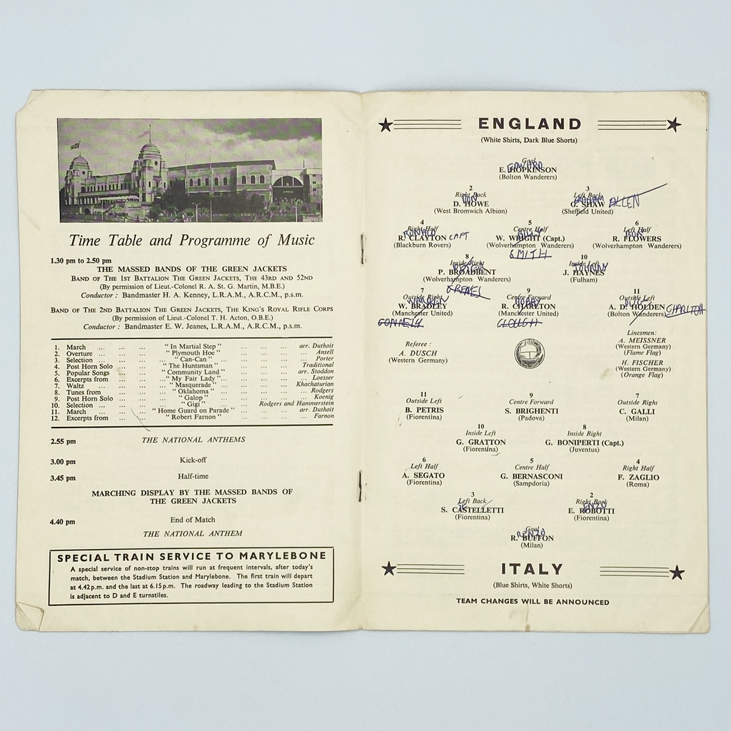 England vs Italy Programme & Ticket (6 May 1959)