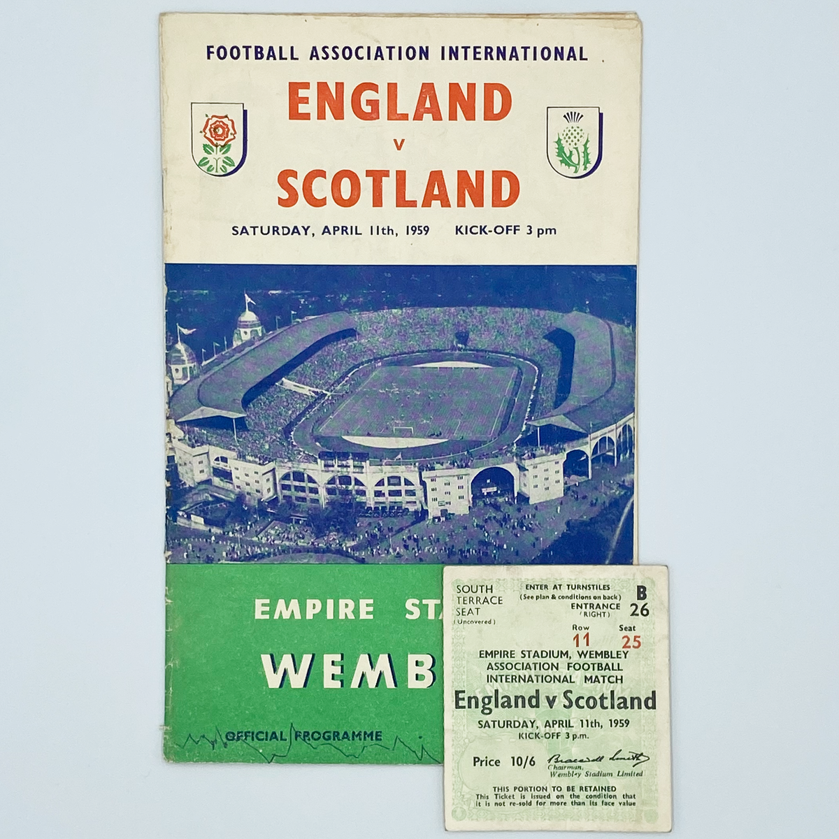 England vs Scotland Programme & Ticket (11 April 1959)