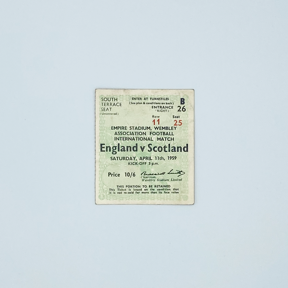 England vs Scotland Programme & Ticket (11 April 1959)