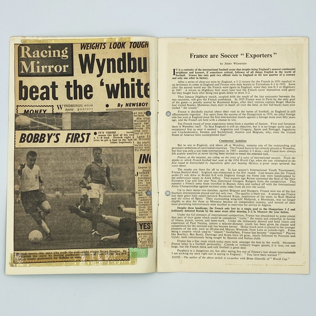 England vs France Programme & Ticket (27 November 1957)