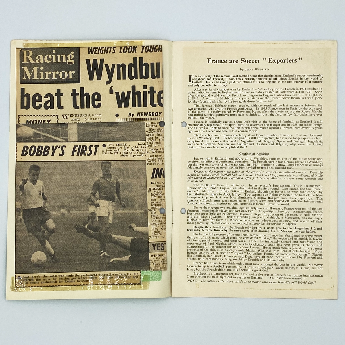 England vs France Programme & Ticket (27 November 1957)