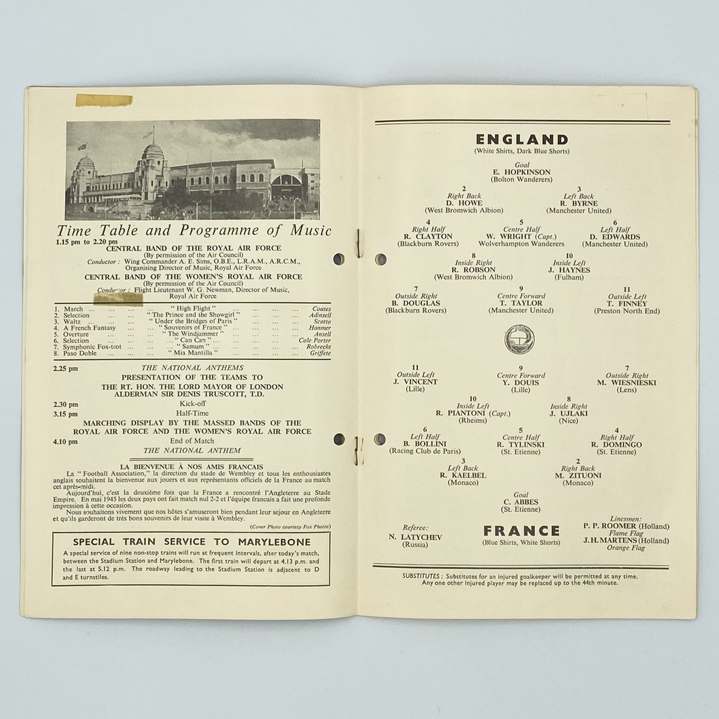 England vs France Programme & Ticket (27 November 1957)