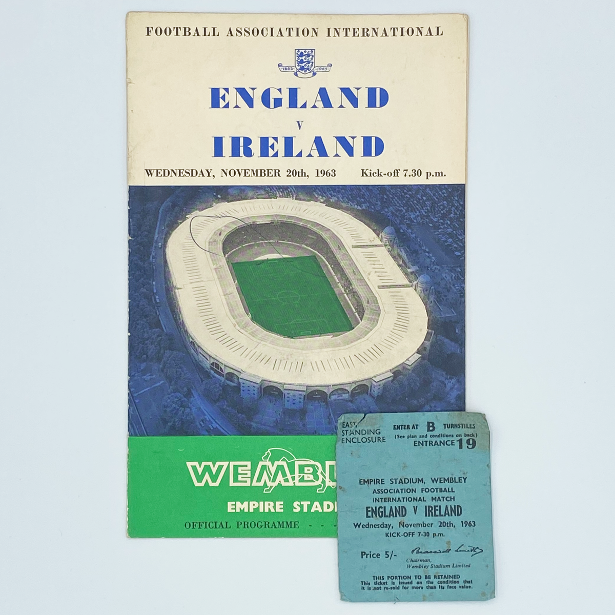 England vs Northern Ireland Programme & Ticket (20 November 1963)