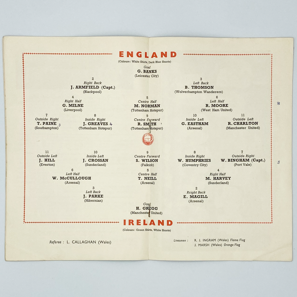 England vs Northern Ireland Programme & Ticket (20 November 1963)