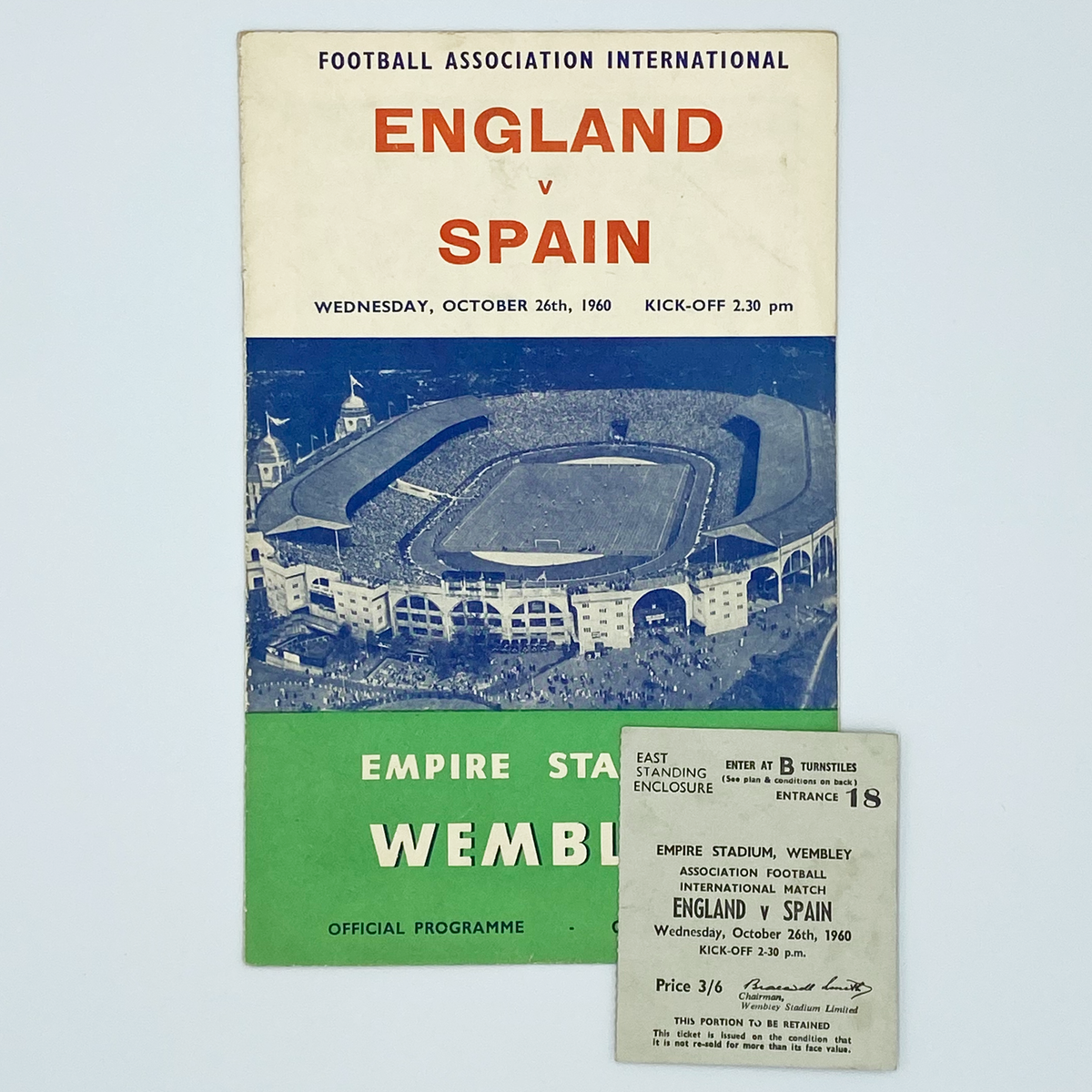 England vs Spain Programme & Ticket (26 October 1960)