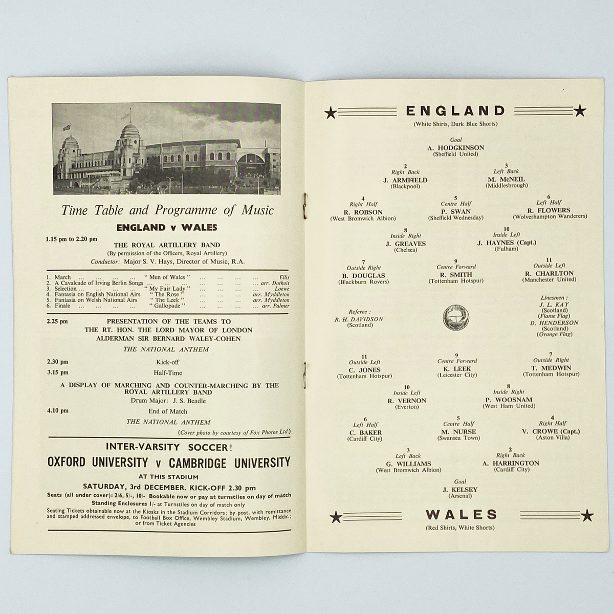 England vs Wales Programme & Ticket (23 November 1960)