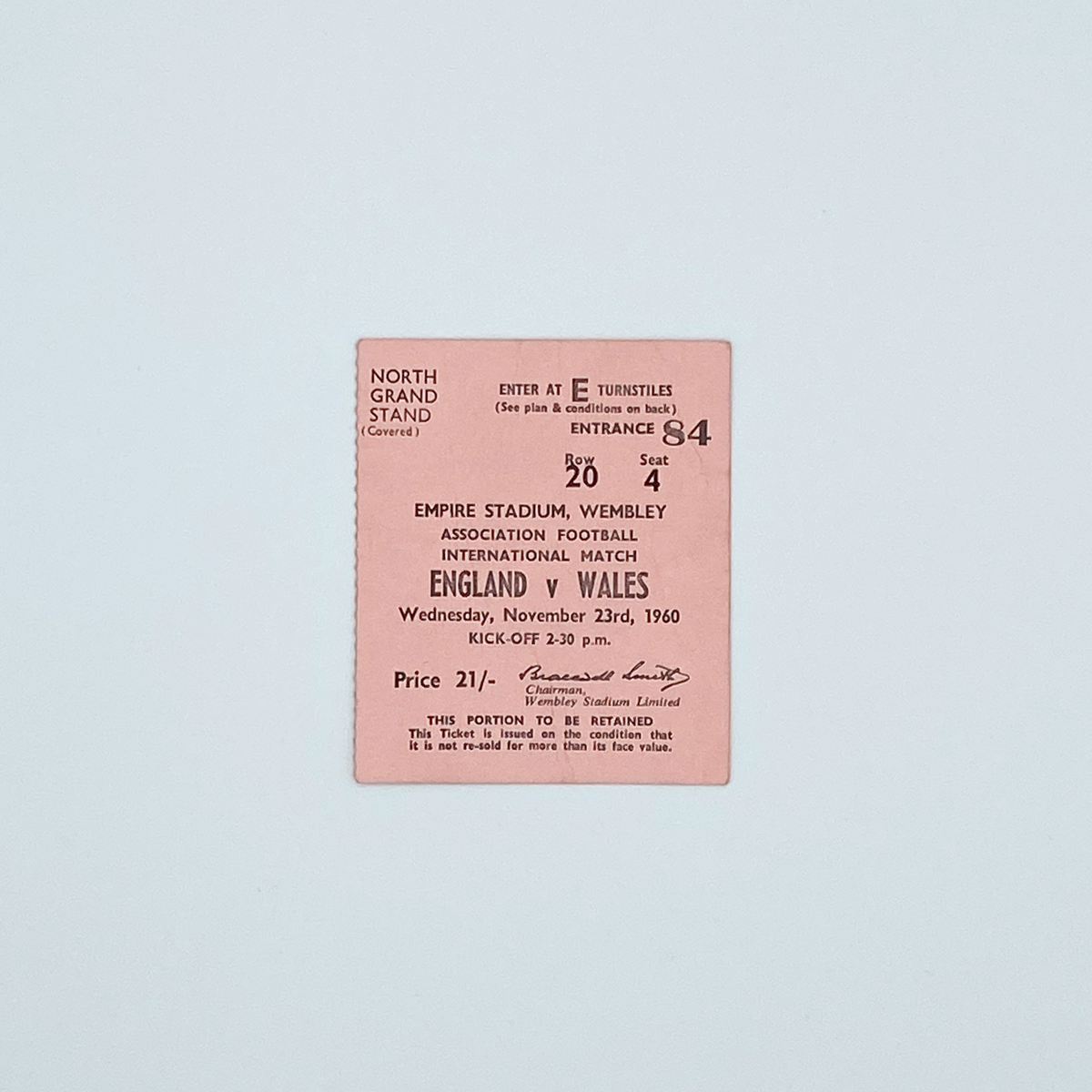 England vs Wales Programme & Ticket (23 November 1960)