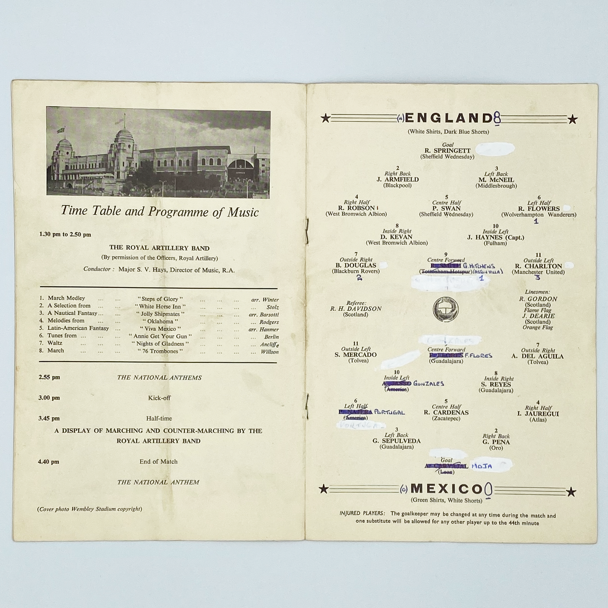 England vs Mexico Programme & Ticket (10 May 1961)