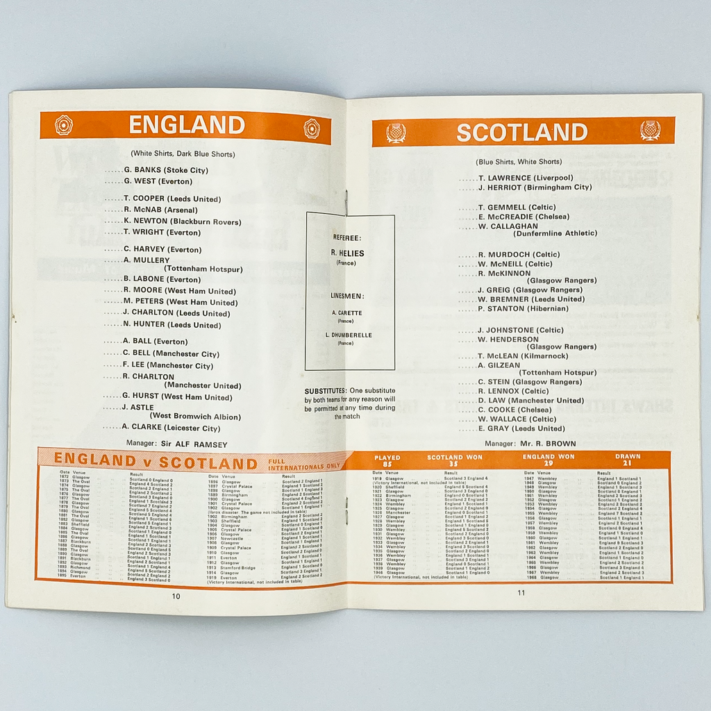 England vs Scotland Programme (10 May 1969)