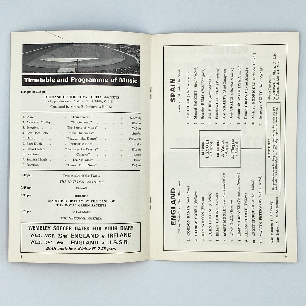 England vs Spain Programme & Ticket (24 May 1967)