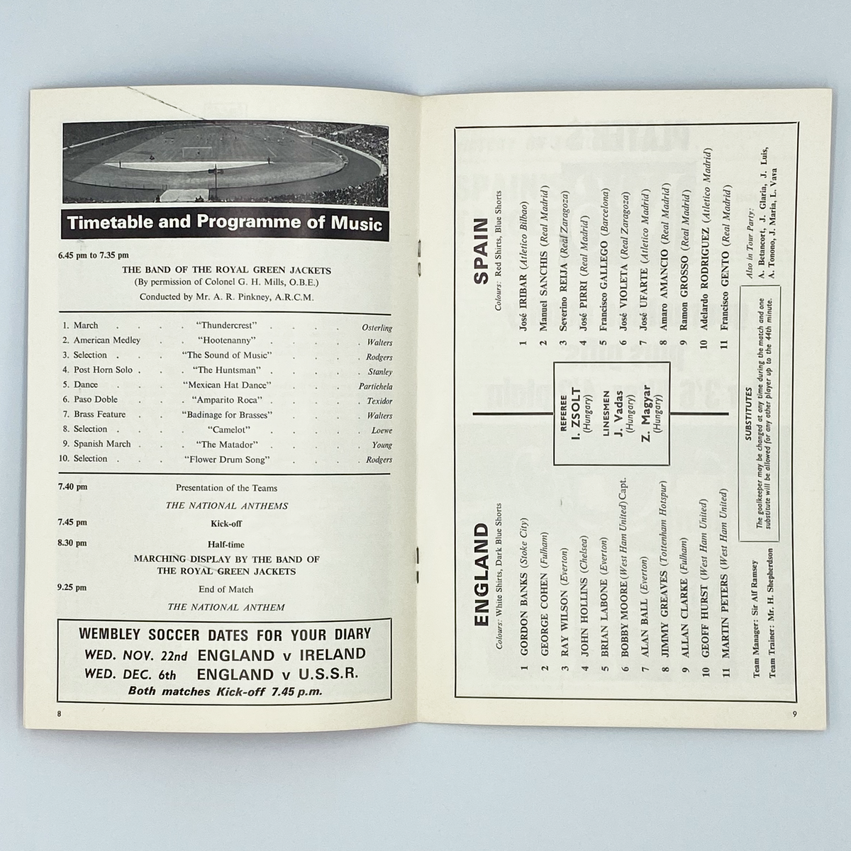 England vs Spain Programme & Ticket (24 May 1967)