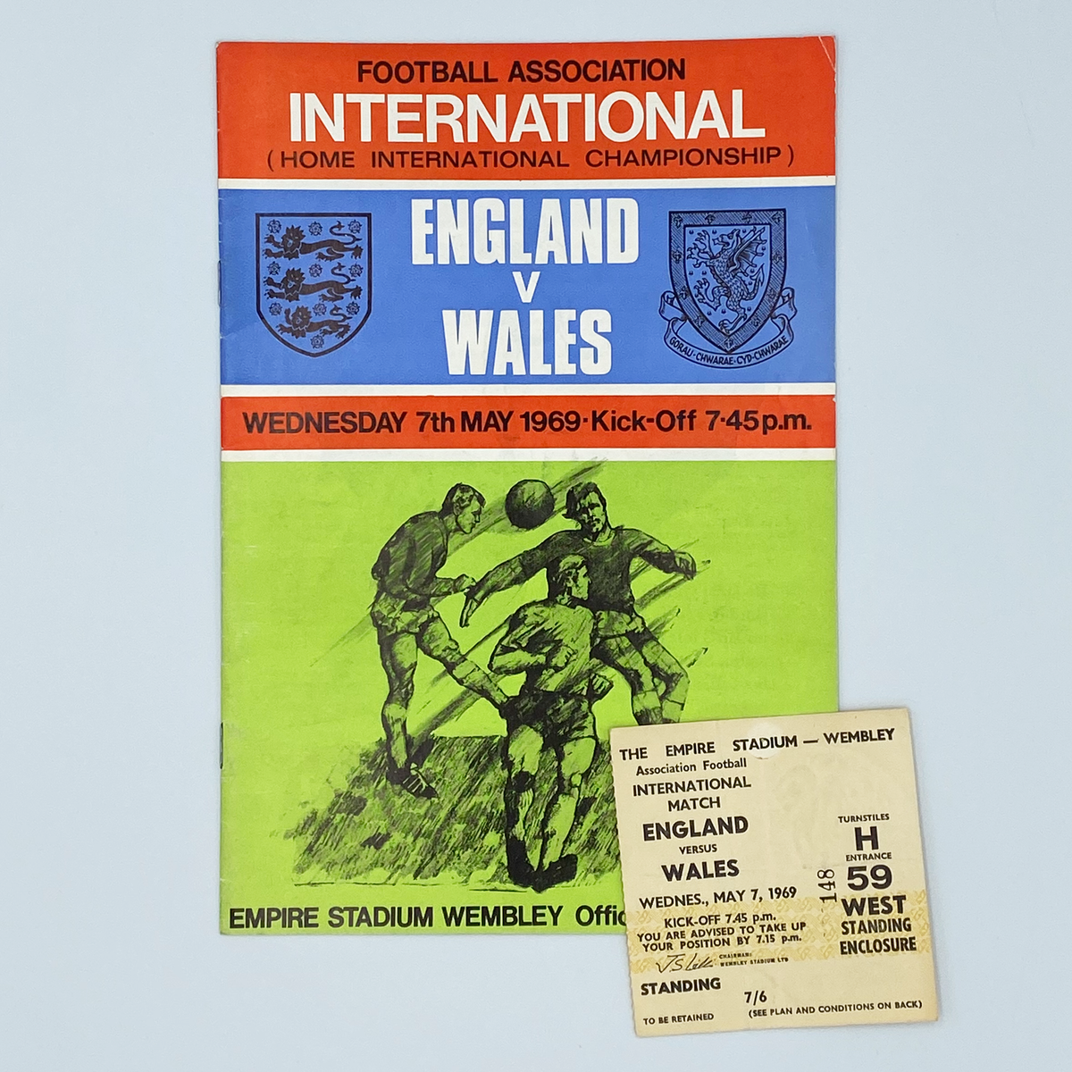 England vs Wales Programme & Ticket (7 May 1969)