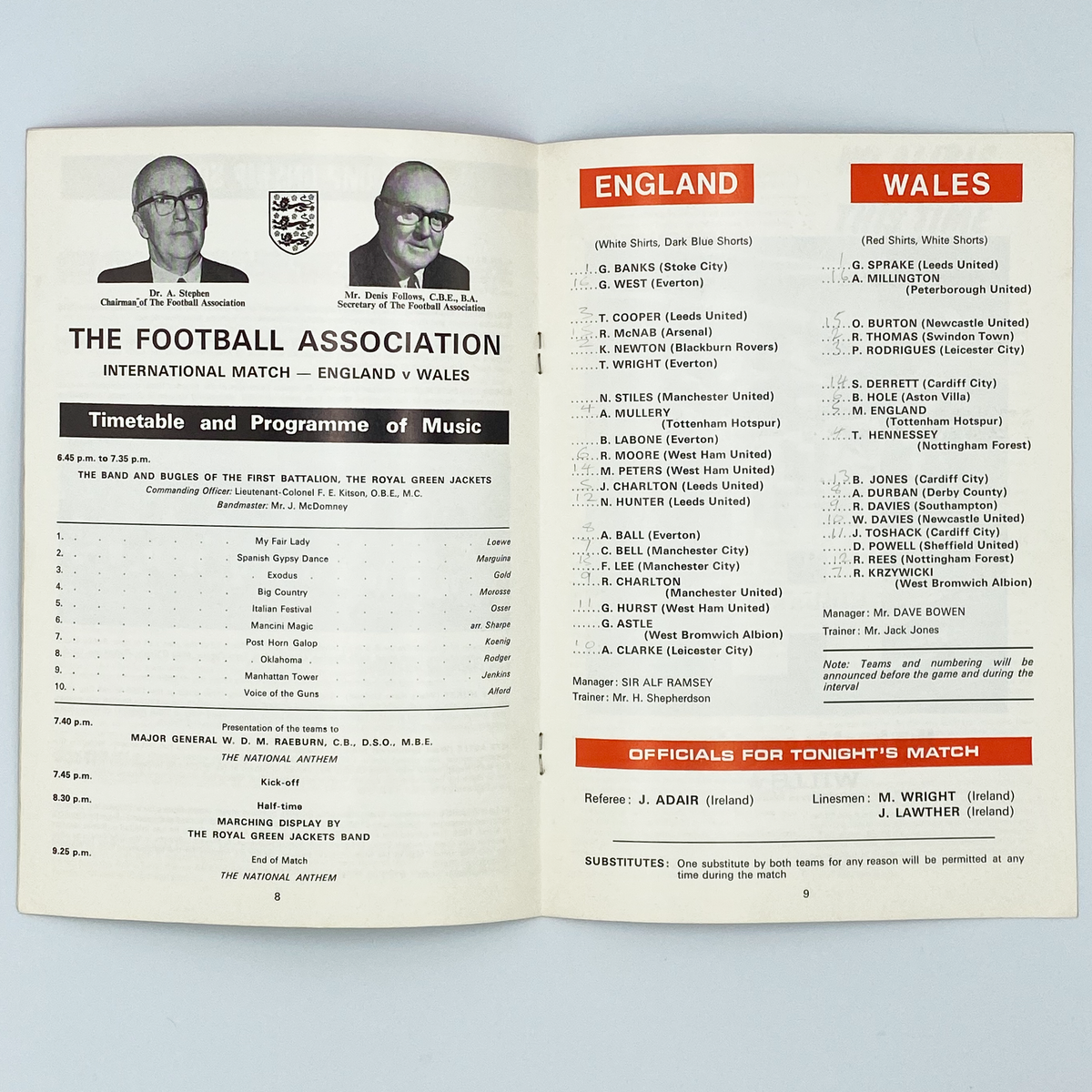 England vs Wales Programme & Ticket (7 May 1969)