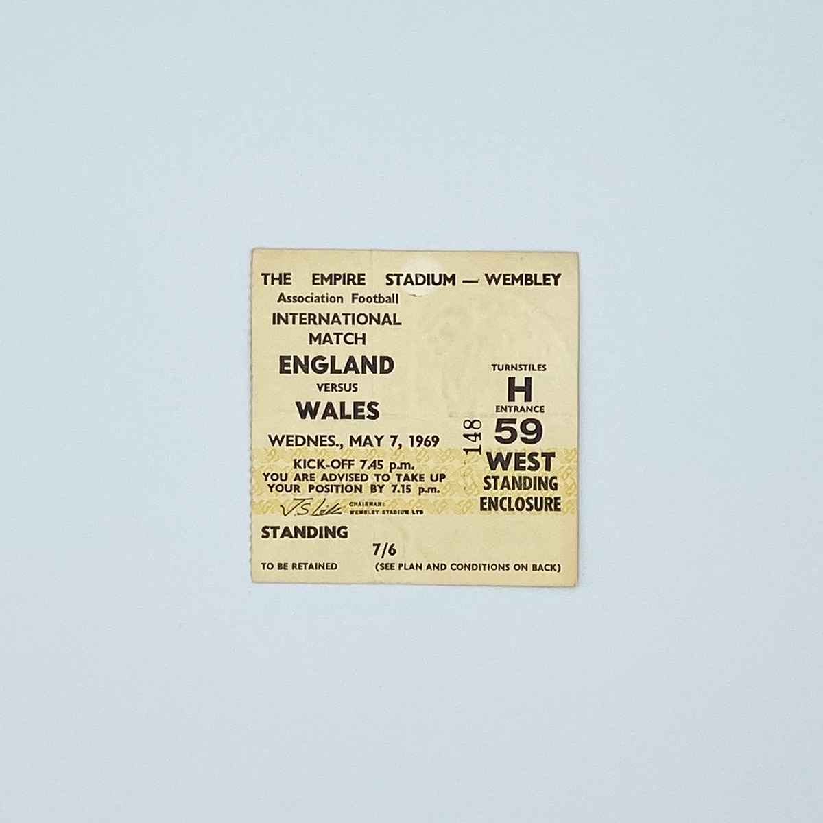 England vs Wales Programme & Ticket (7 May 1969)