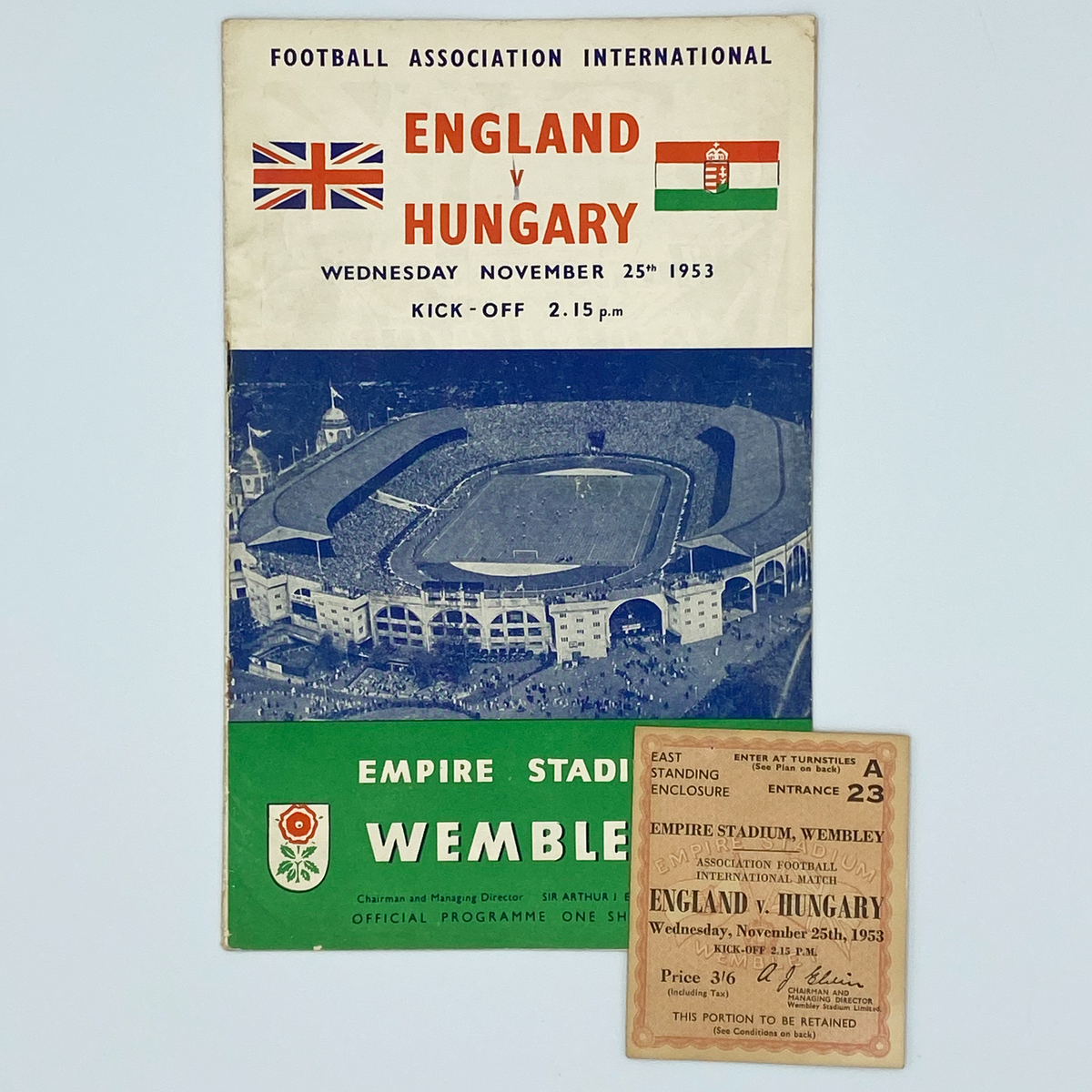 England vs Hungary Programme & Ticket (25 November 1953)