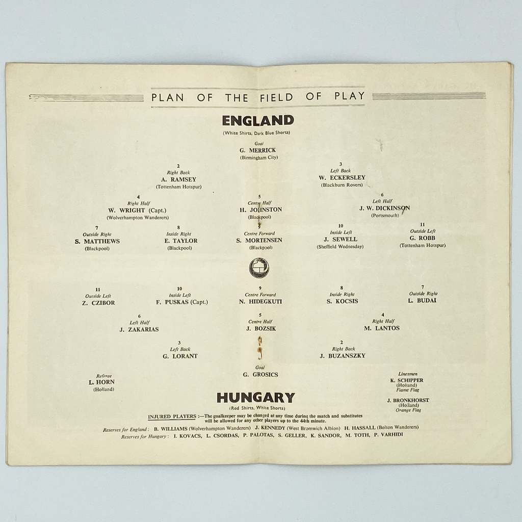 England vs Hungary Programme & Ticket (25 November 1953)