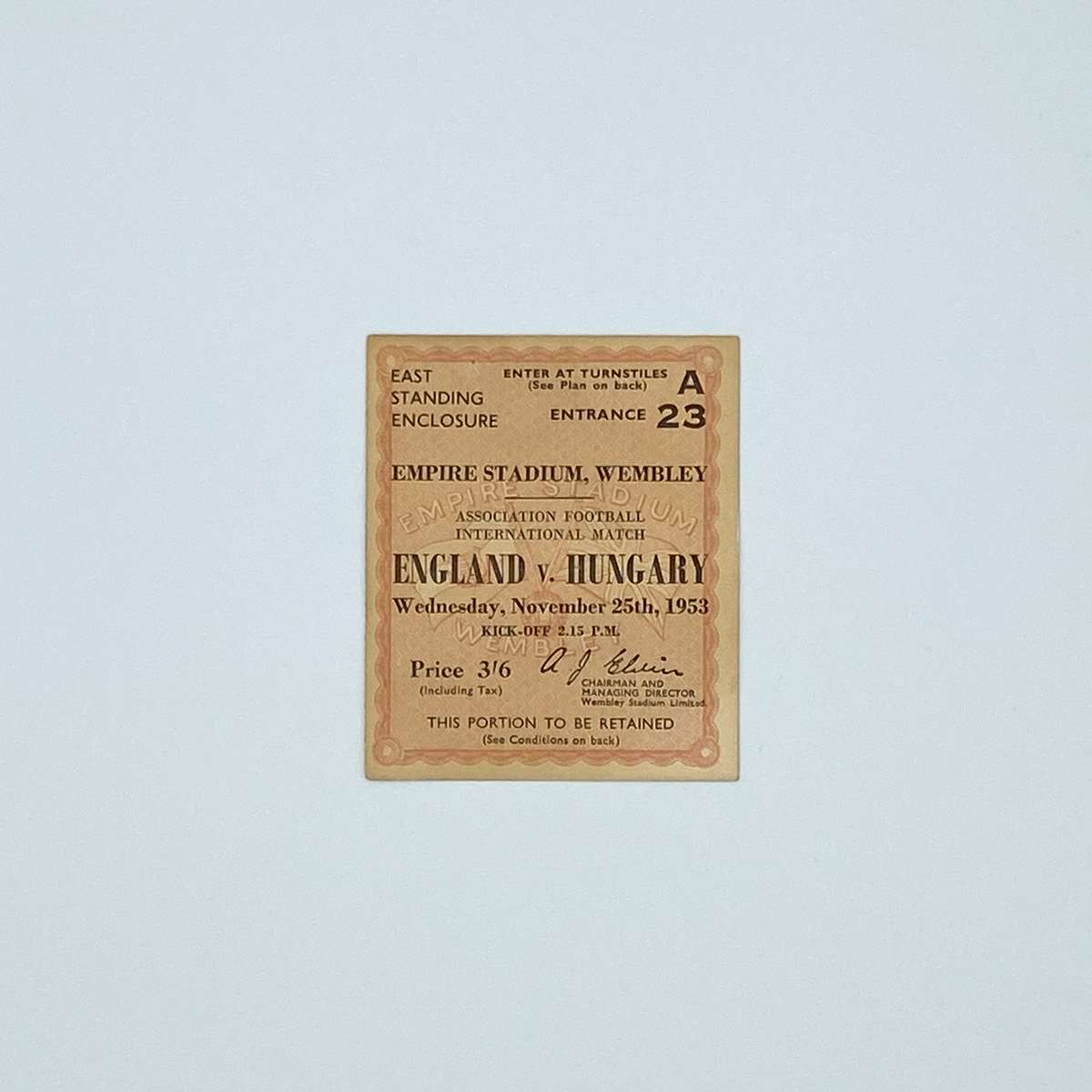 England vs Hungary Programme & Ticket (25 November 1953)
