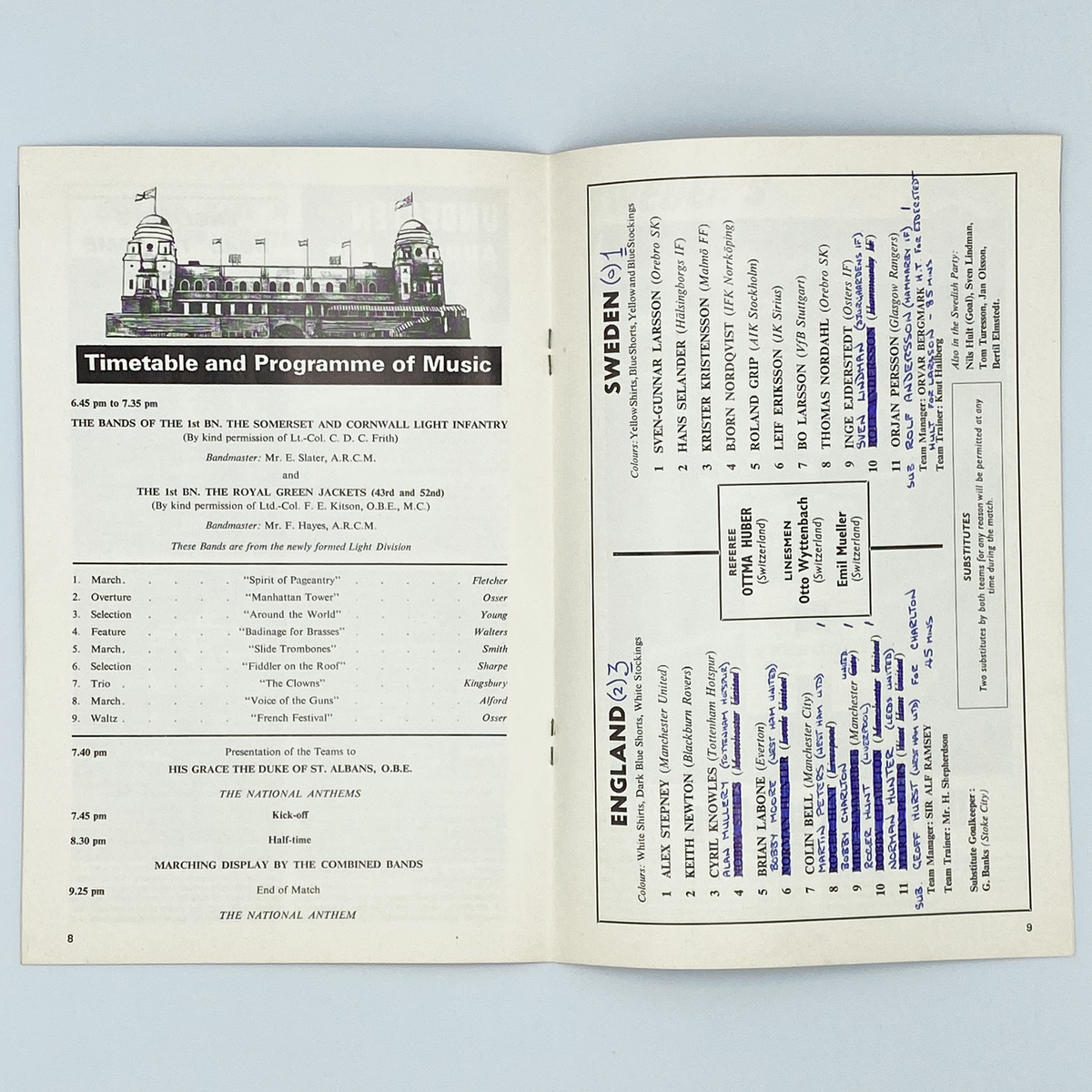 England vs Sweden Programme (22 May 1968)