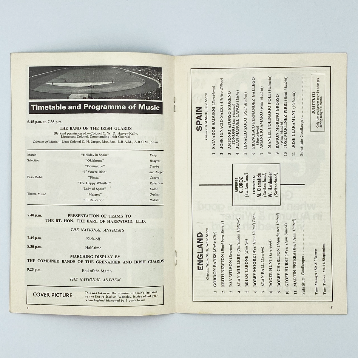 England vs Spain Programme (3 April 1968)