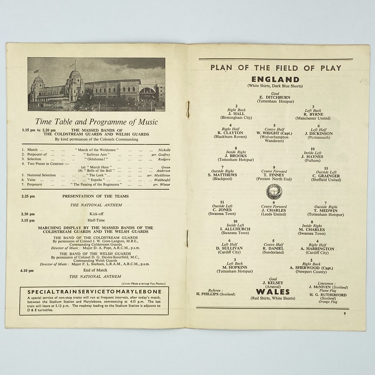 England vs Wales Programme & Ticket (14 November 1956)