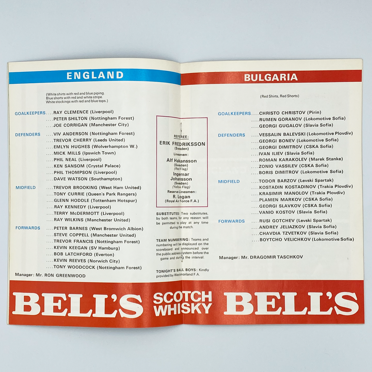 England vs Bulgaria Programme & Ticket (21 November 1979)